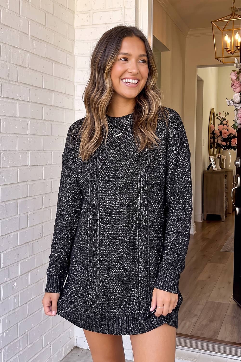 Cable Knit Loose Fit Sweater Mini Dress
