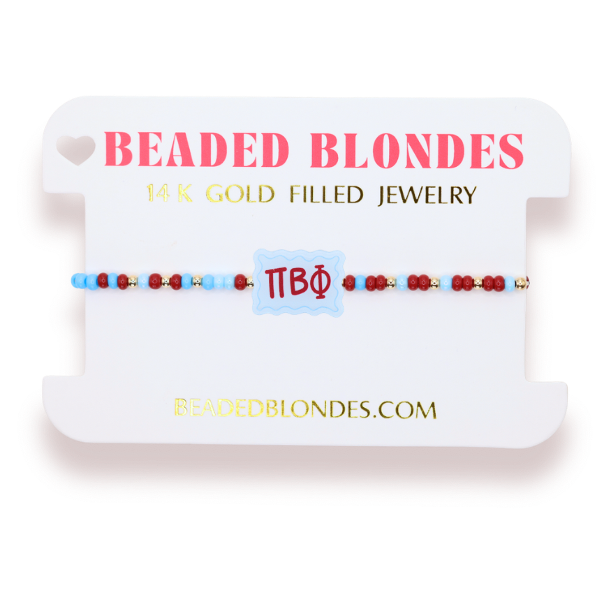 Pi Beta Phi Block Bracelet on Color - Beaded Blondes