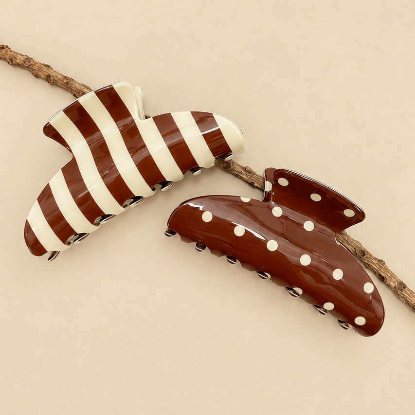 Retro Polka Dot Hair Claw - Glossy Spotted French