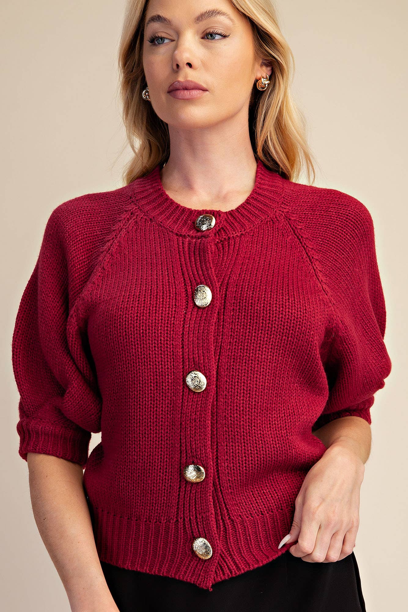 Puff Sleeve Sweater Cardigan
