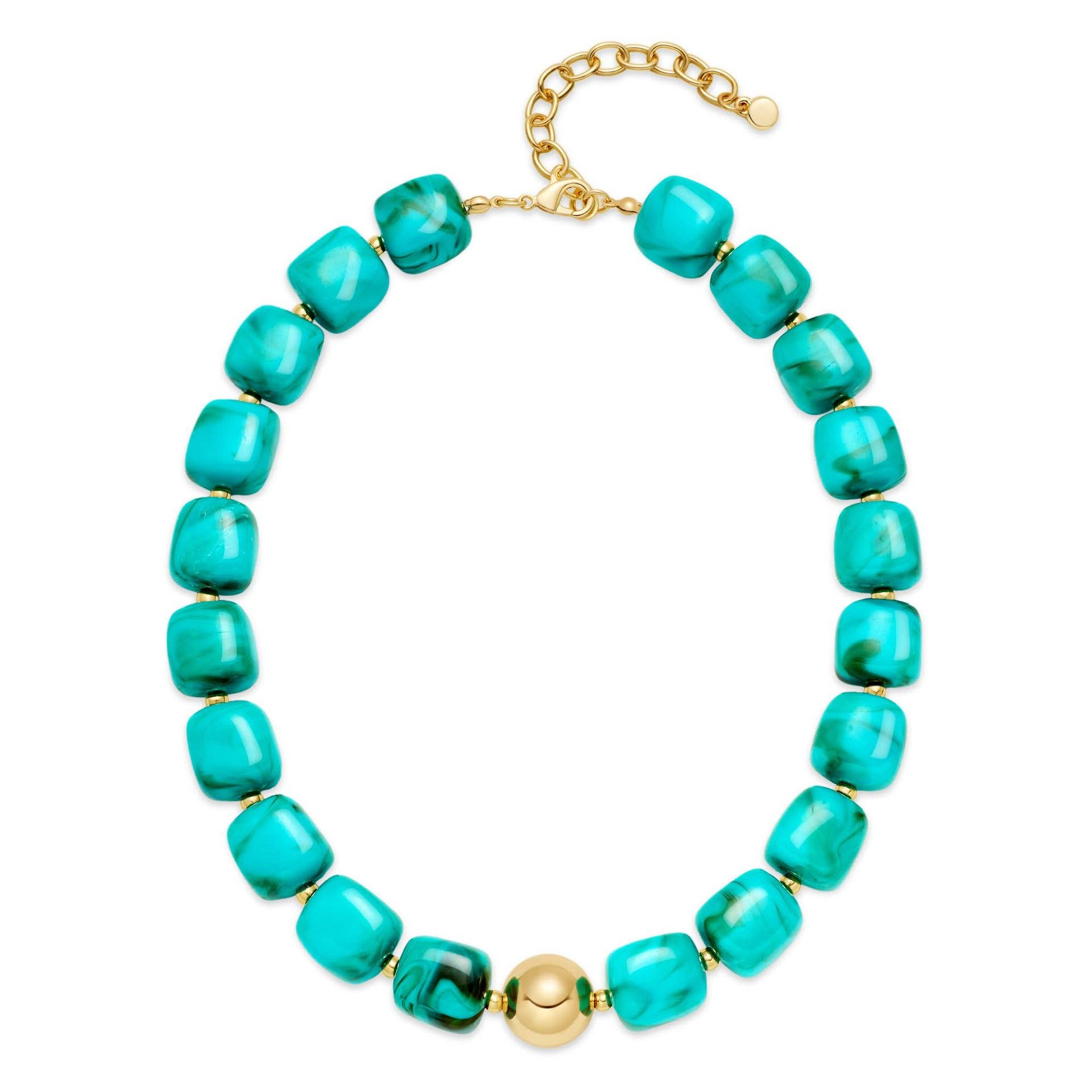 Square Resin Bead Necklace With Gold Ball Detail