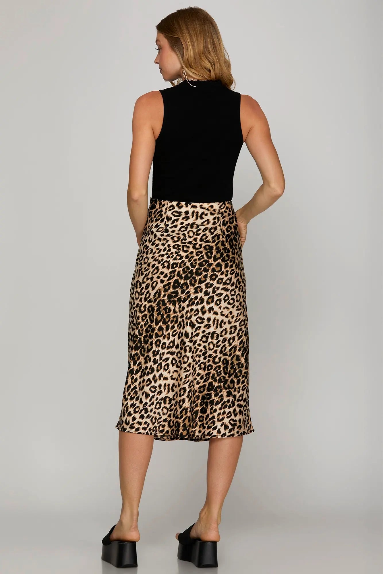 Mocha Leopard Print A-Line Midi Skirt