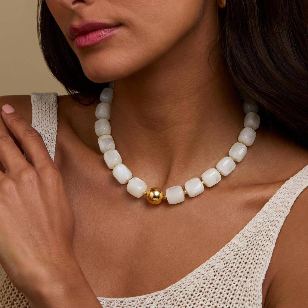 Square Resin Bead Necklace With Gold Ball Detail