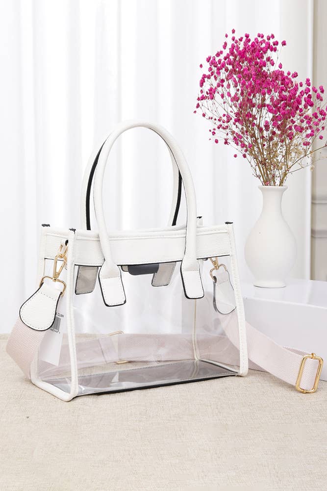 Color Trim Clear Hand Bag: Gold