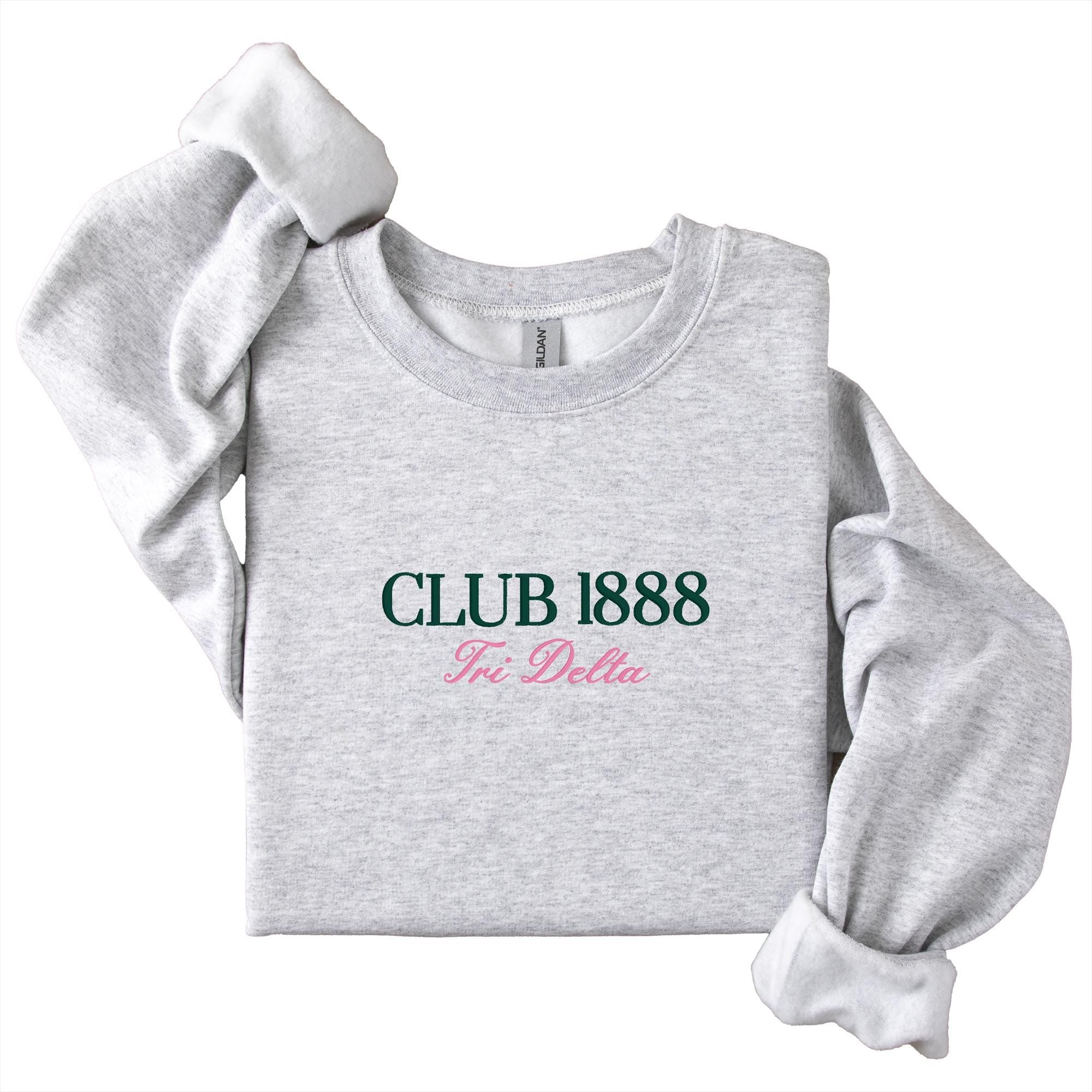 Delta Delta Delta Tennis Club - Embroidered & Printed Preppy Sorority Sweater - Ash