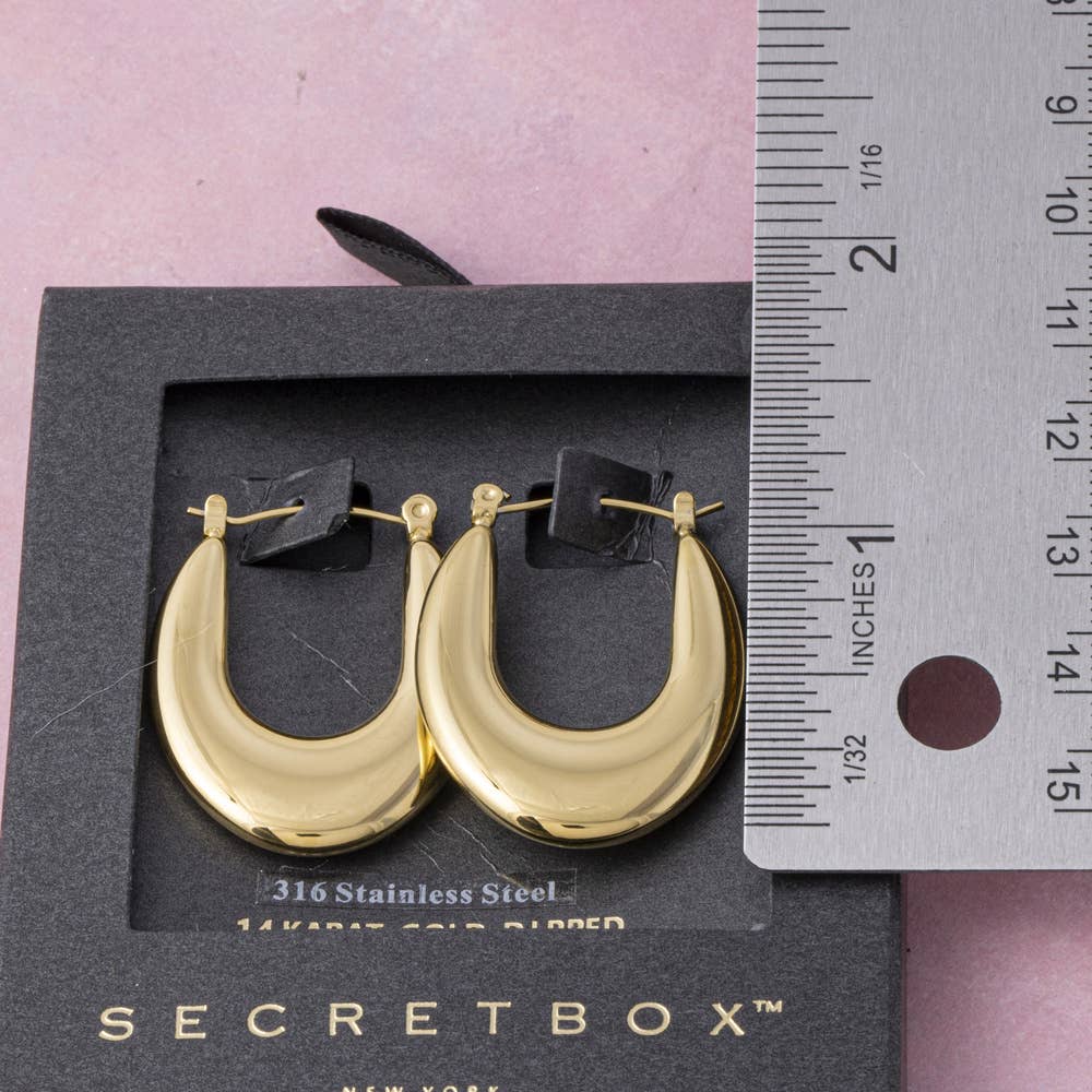 14K Gold Dipped Puffy Oval Hoop Earrings