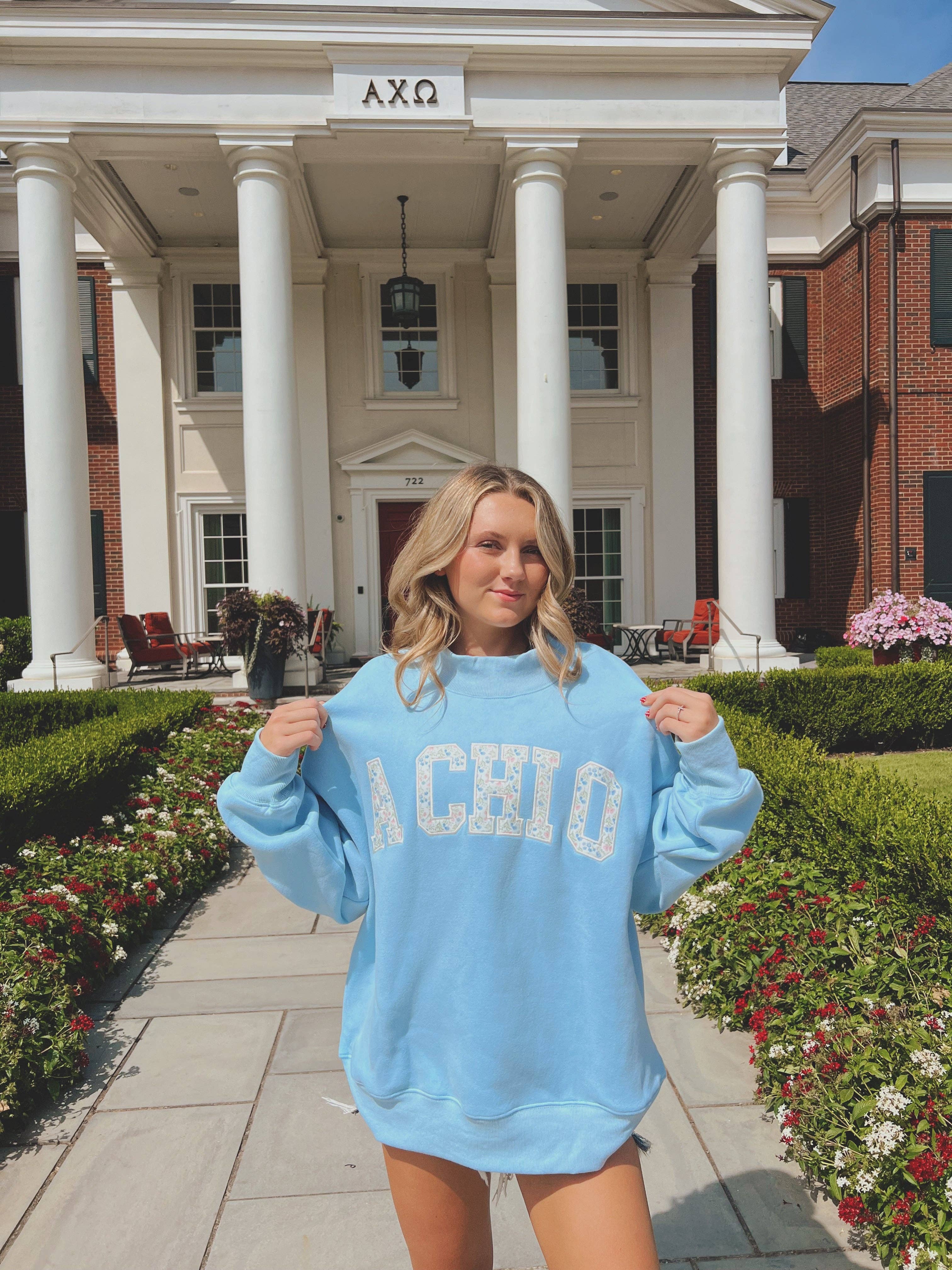 Pi Beta Phi Greek Floral Embroidered Mock-Neck Sweatshirt
