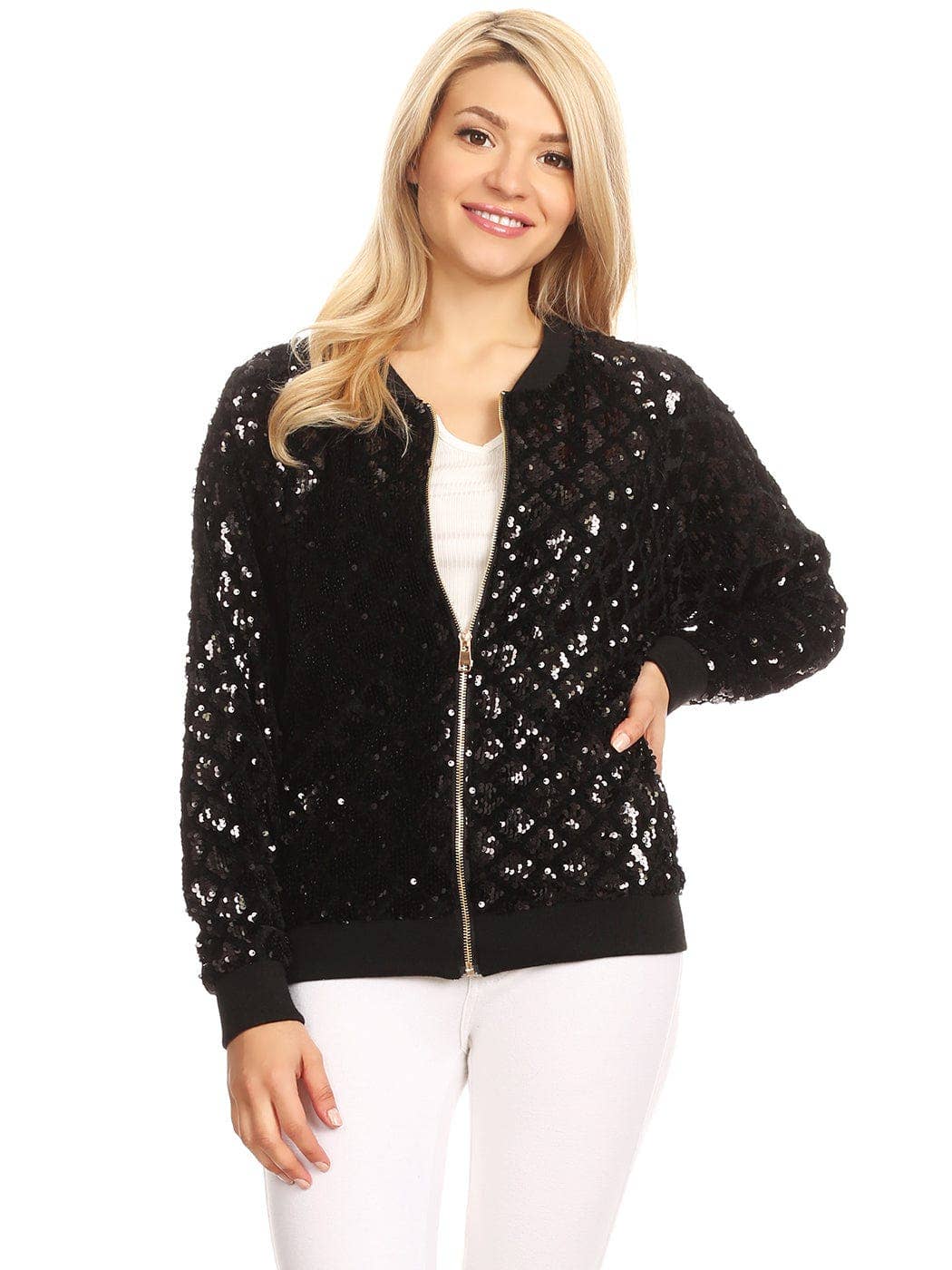Game Day Sequin Bomber Zip-Up Jacket
