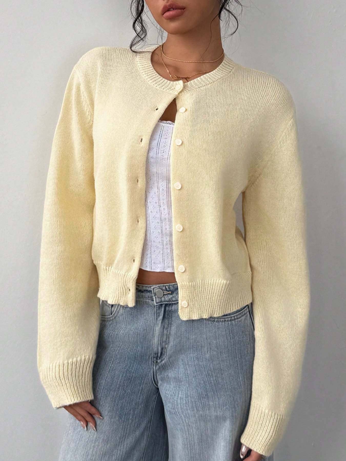 Soft Knit Button-Front Cropped Cardigan
