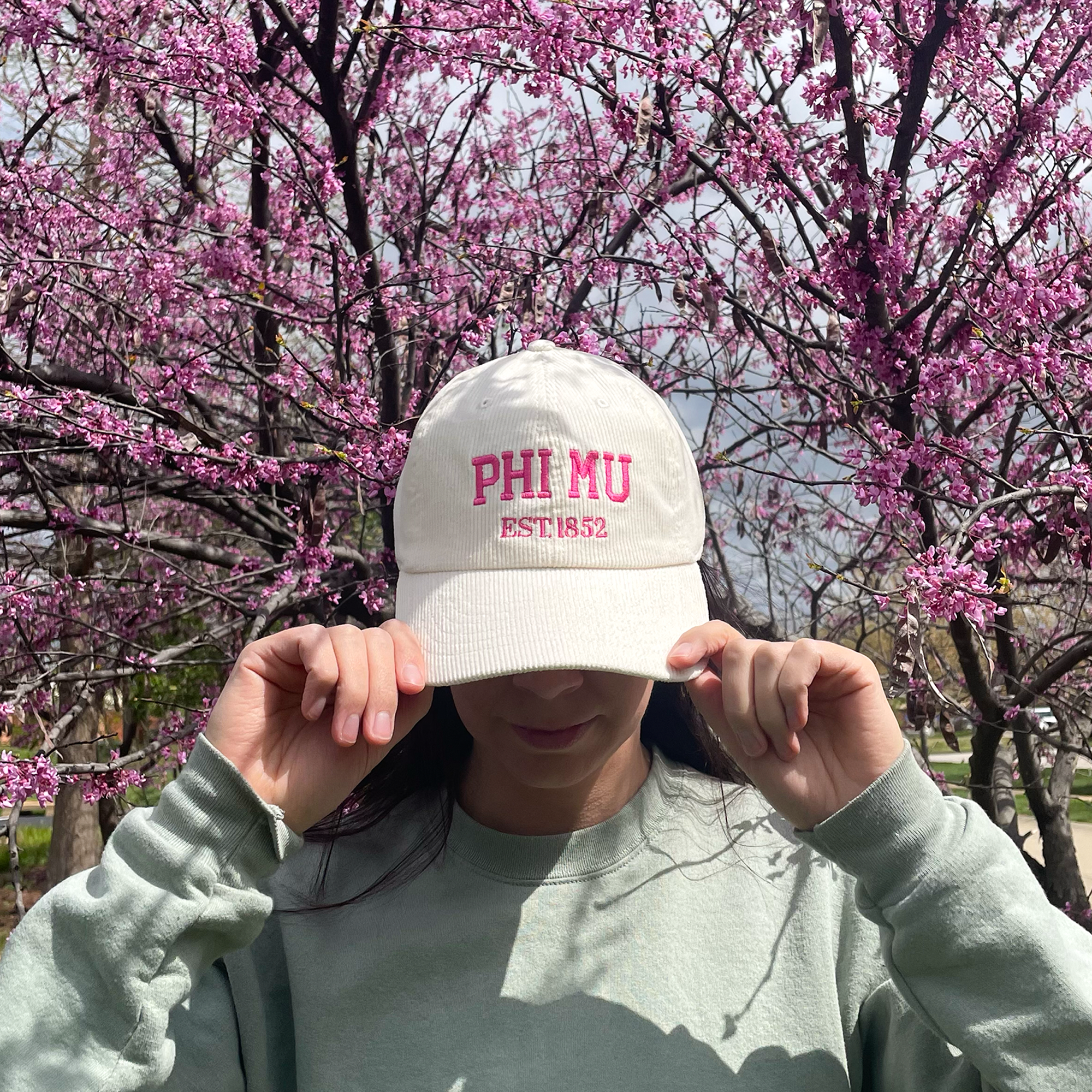 Phi Mu Embroidered Corduroy Hat – Go Greek Chic