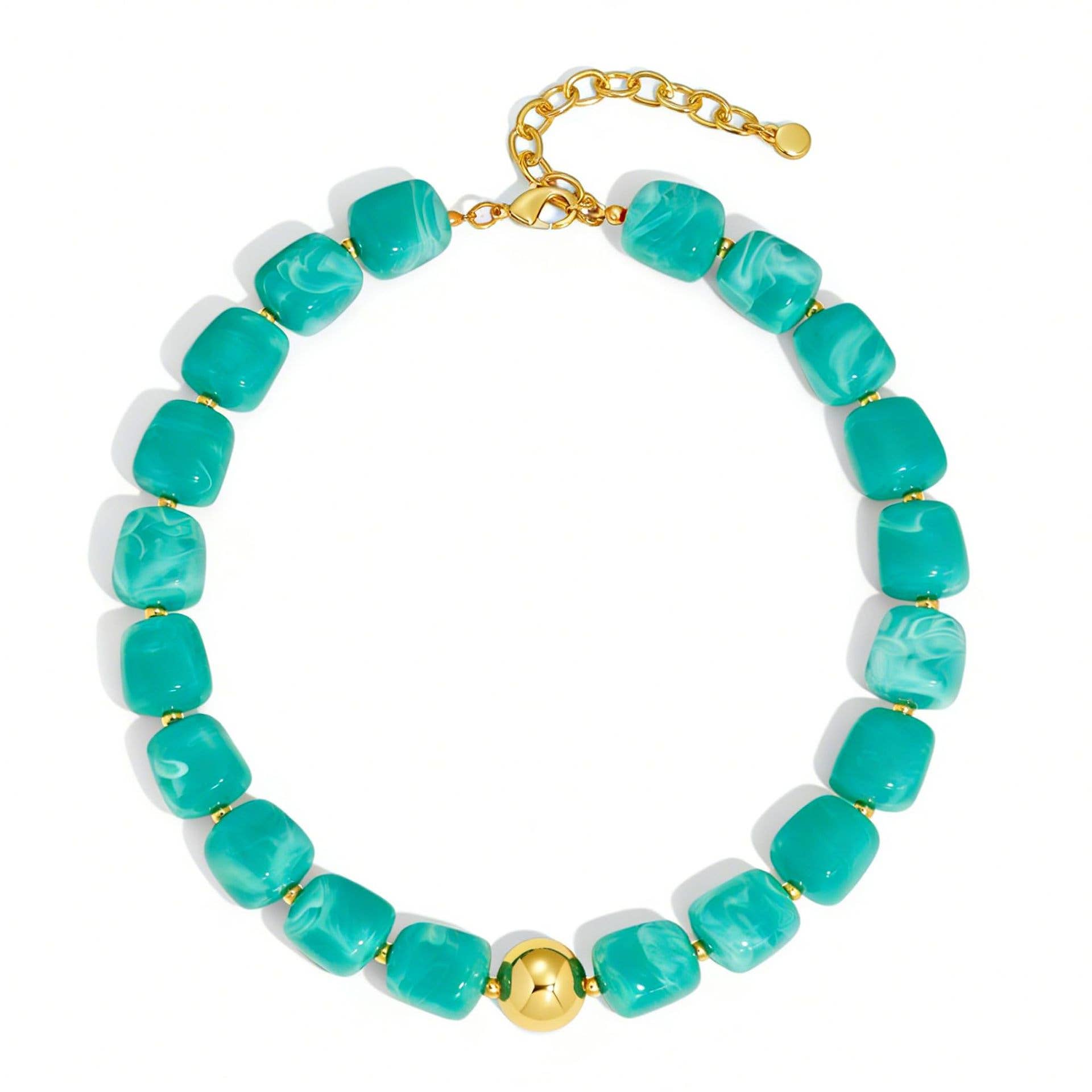 Square Resin Bead Necklace With Gold Ball Detail