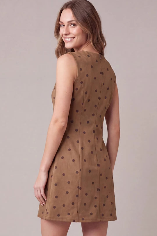 The Sadie Polka Dot Suede Dress in Taupe