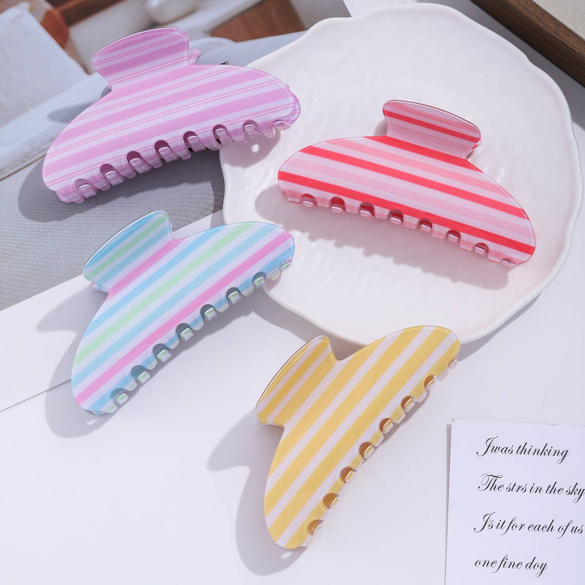 Vibrant Pastel Horizontal Stripe Hair Claw Clip