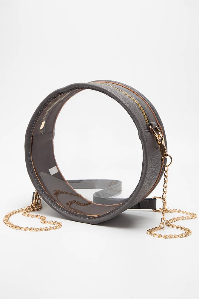 Solid Color Trim Clear Round Crossbody Bag: Gold