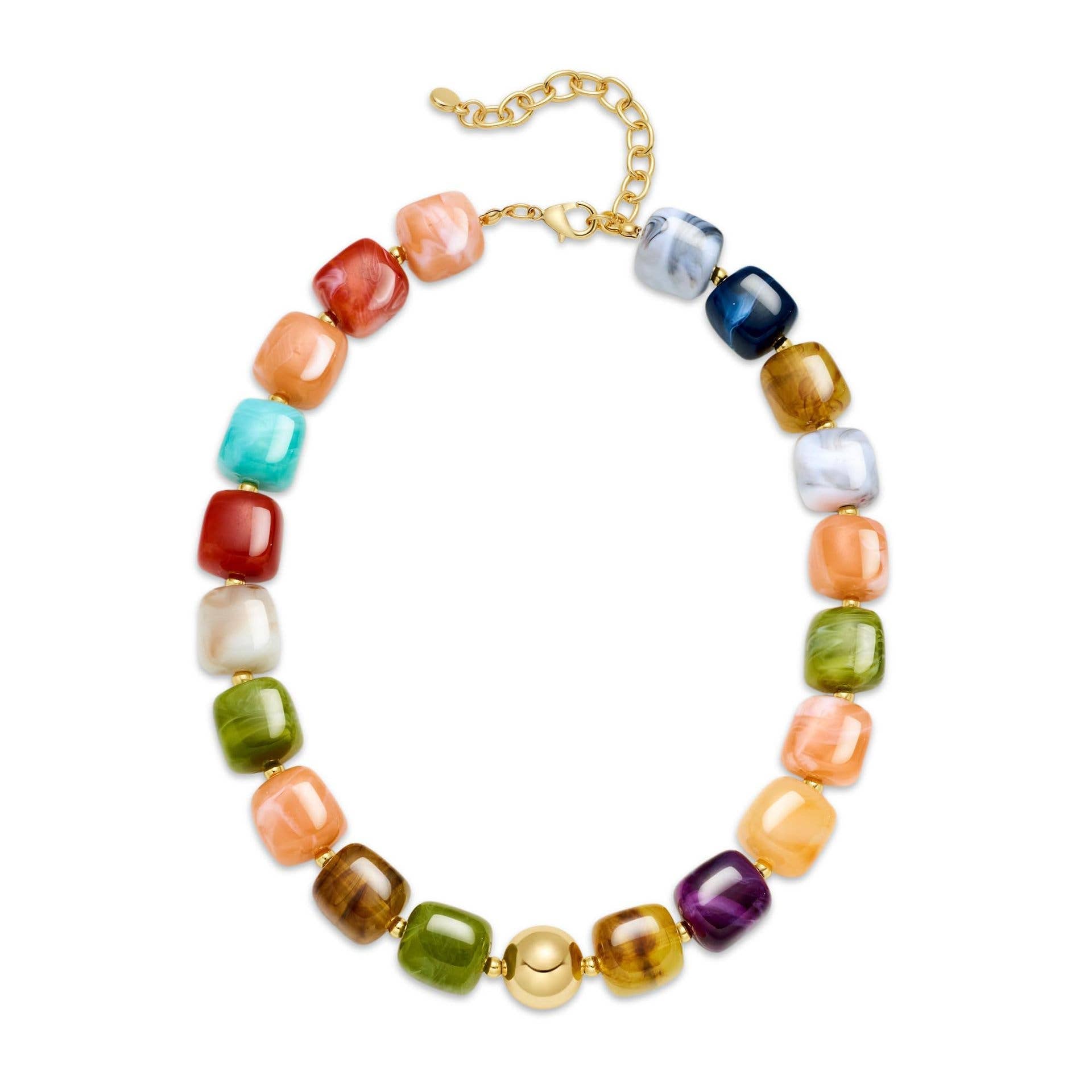 Square Resin Bead Necklace With Gold Ball Detail