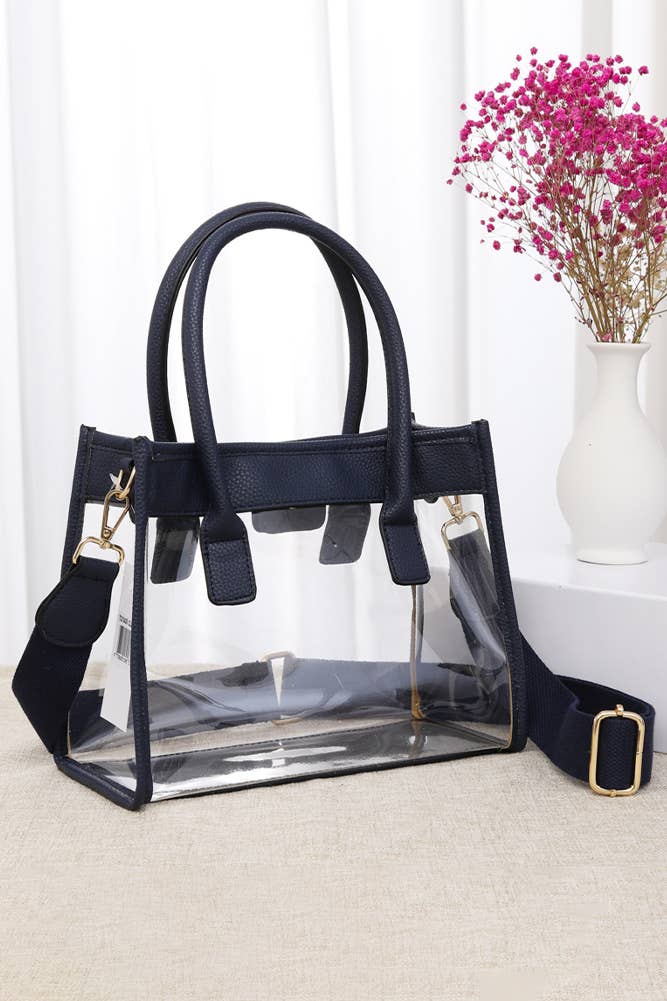 Color Trim Clear Hand Bag: Gold