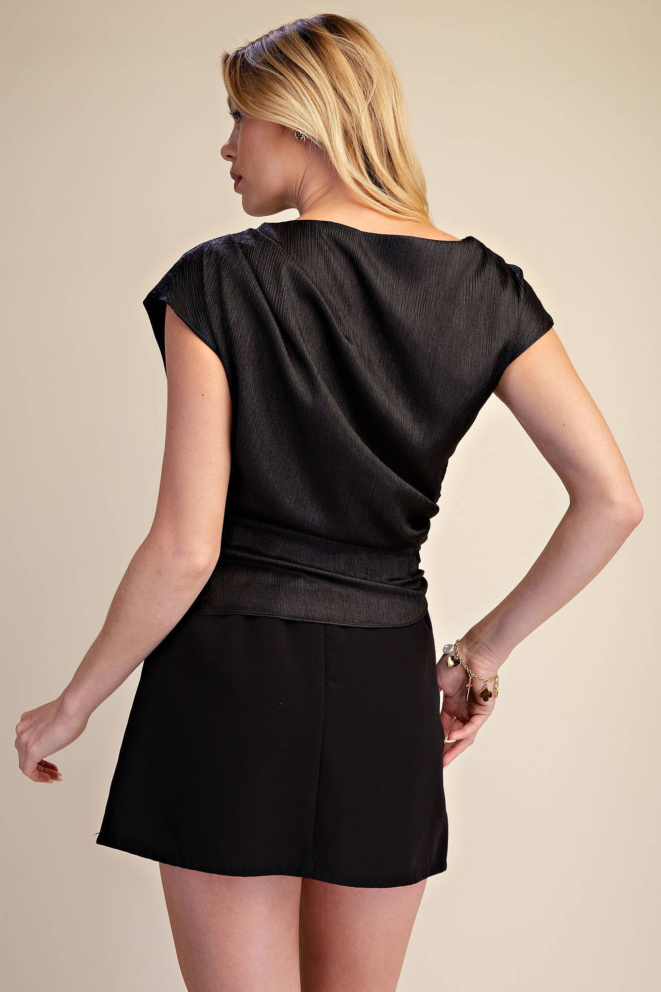 Asymmetrical Neck Waist Tie Blouse