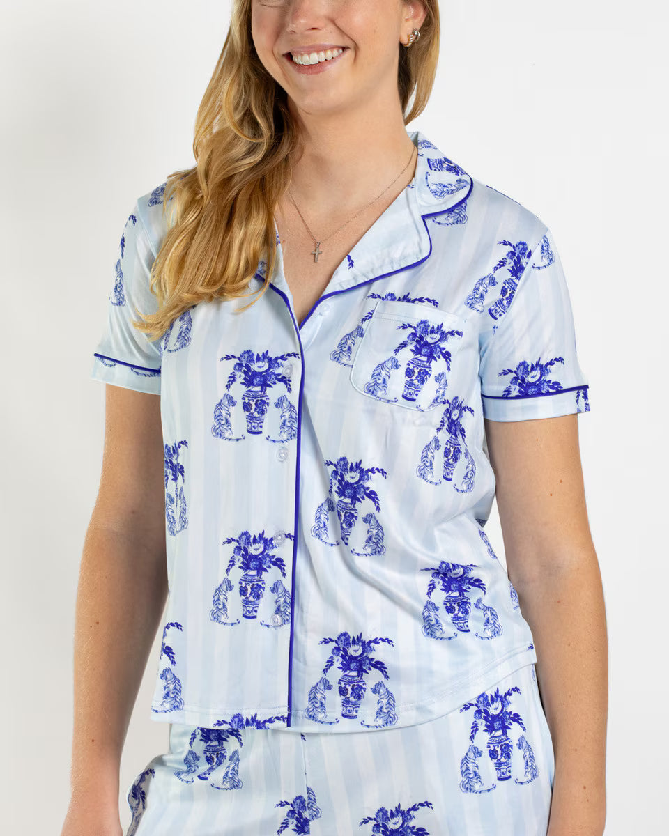 Callie Tiger Pajama Set – Blue/White