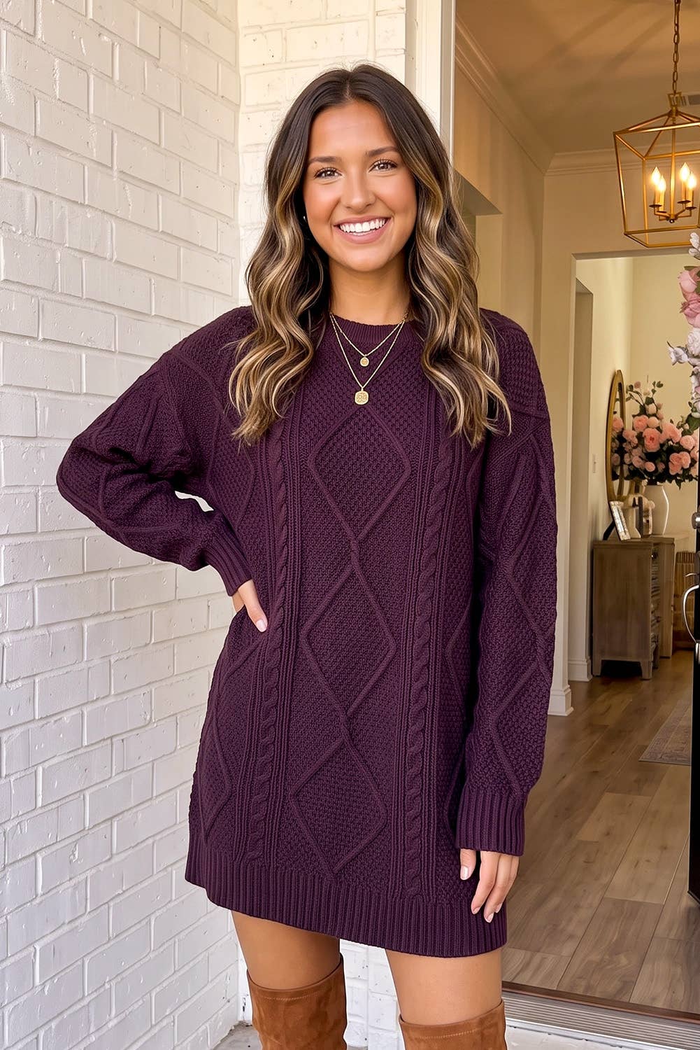 Cable Knit Loose Fit Sweater Mini Dress