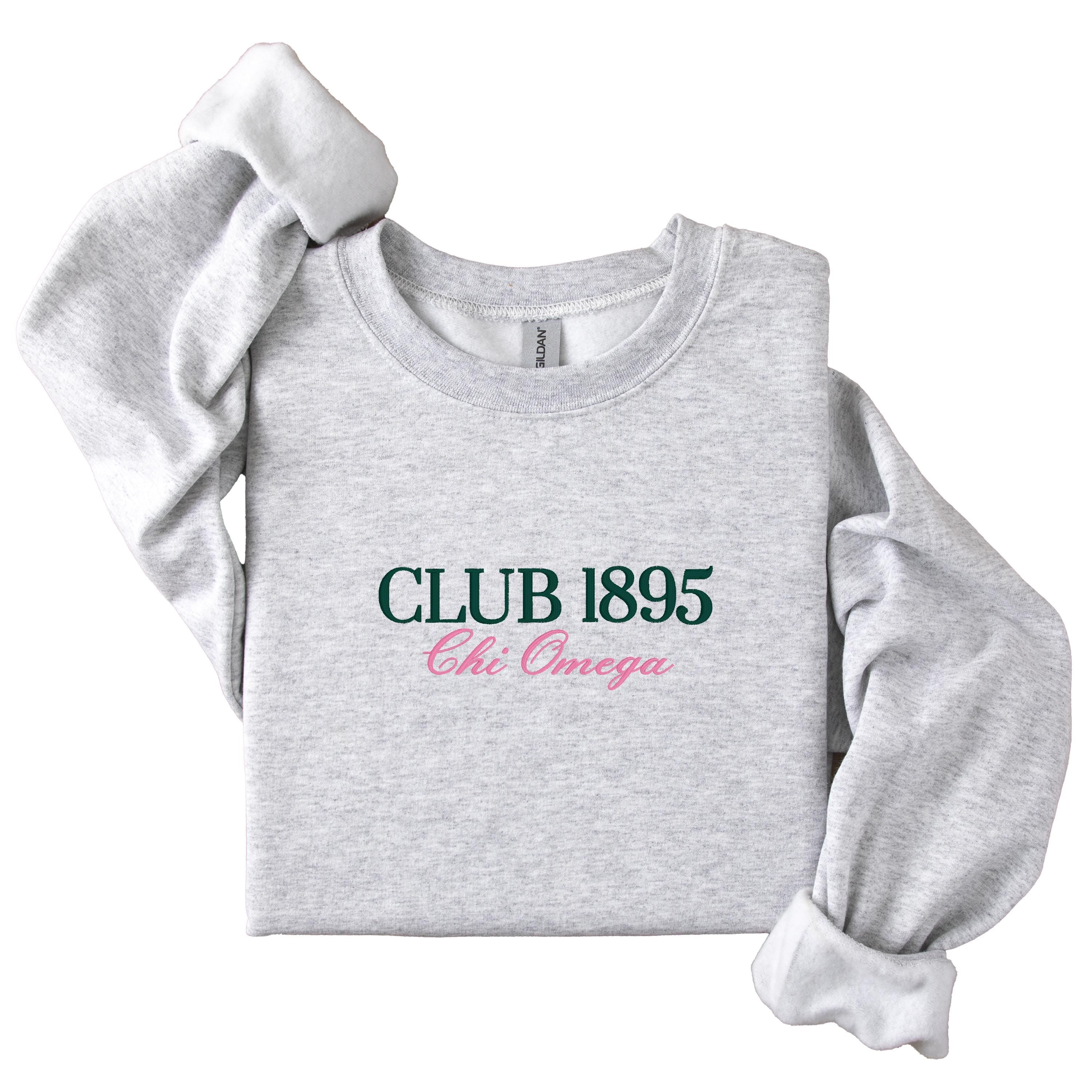 Chi Omega Tennis Club - Embroidered & Printed Preppy Sorority Sweater - Ash