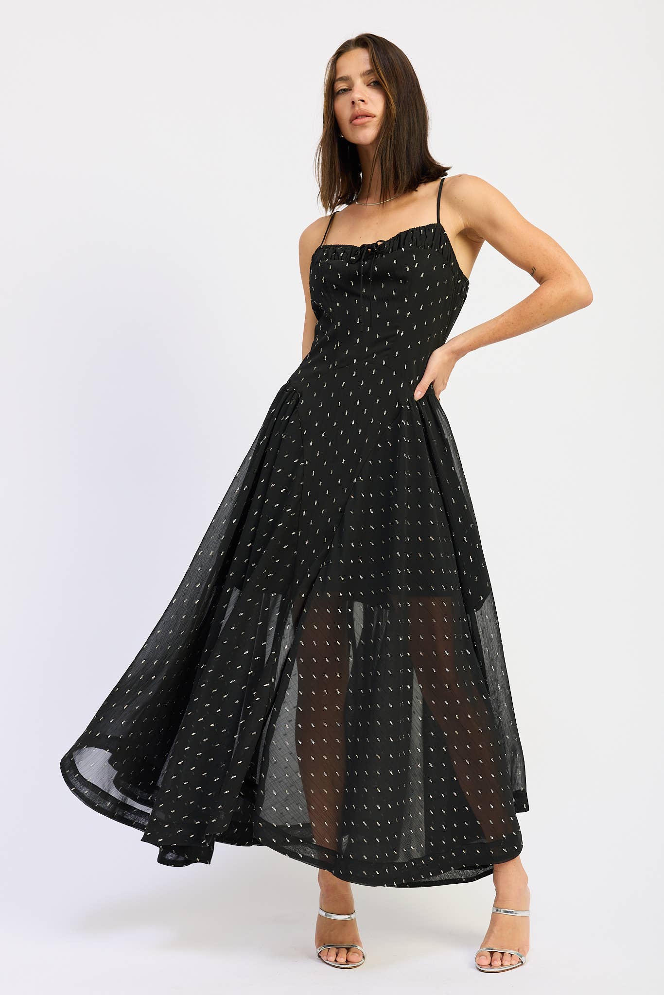SPAGHETTI STRAP A LINE MAXI DRESS