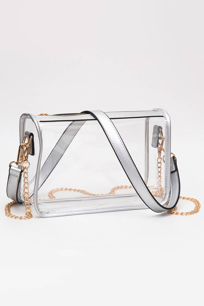 Clear Rectangle Stadium Concert Crossbody Bag: Gold