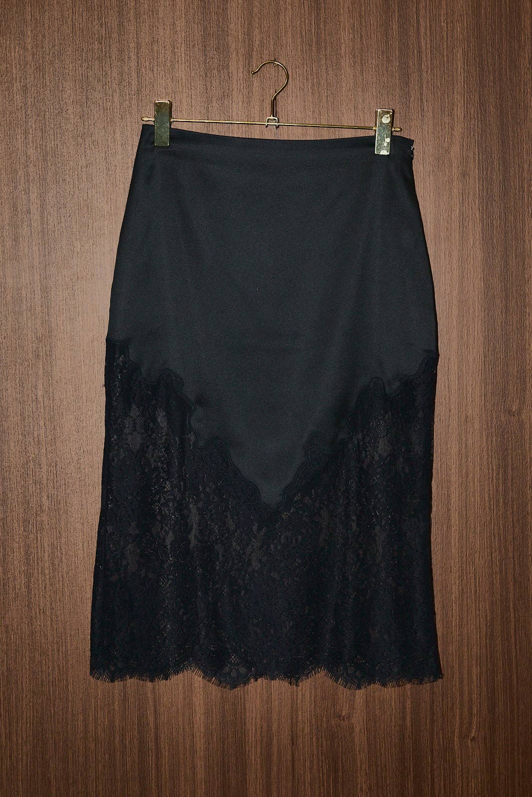 LACE TRIM SATIN MIDI SKIRT