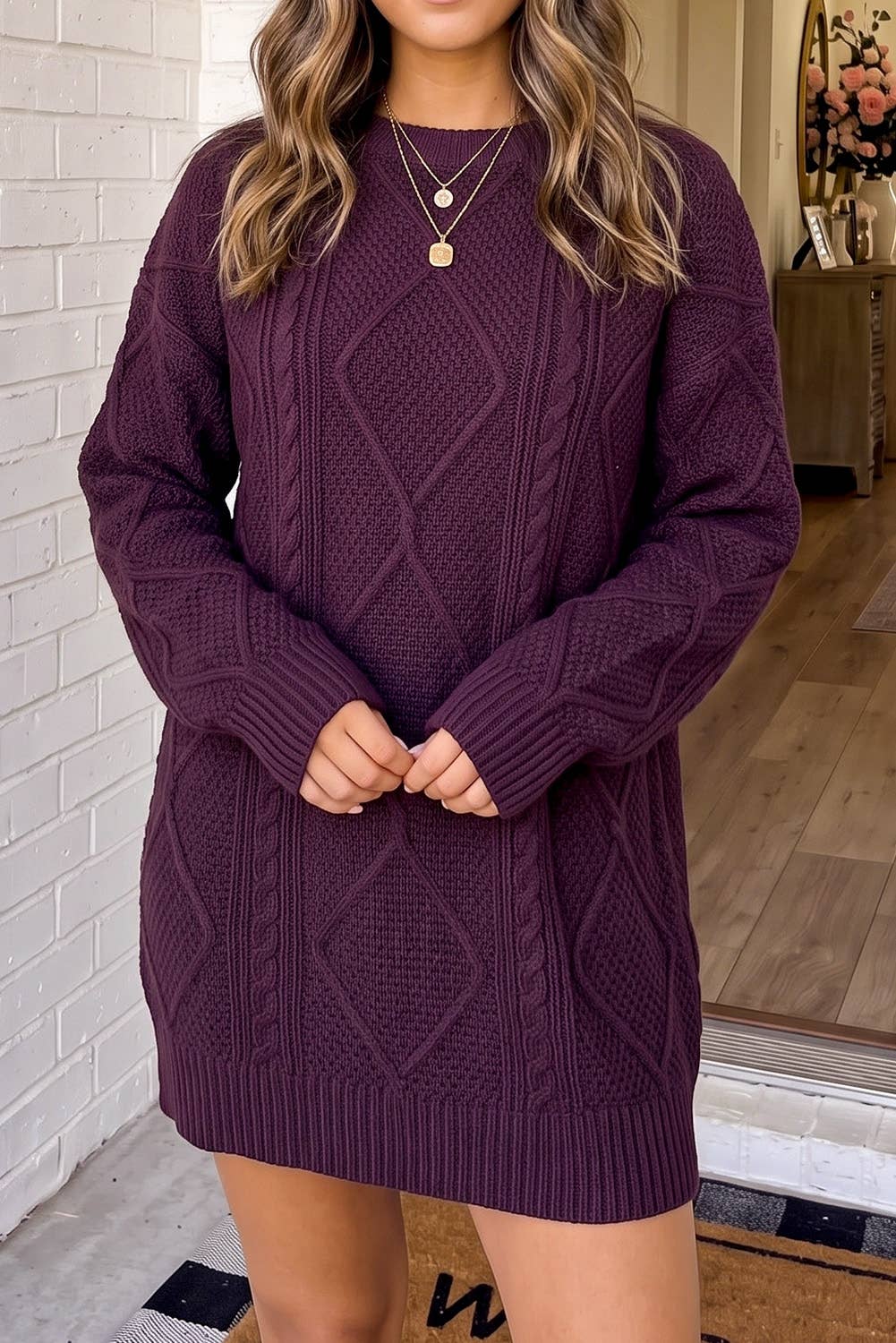 Cable Knit Loose Fit Sweater Mini Dress