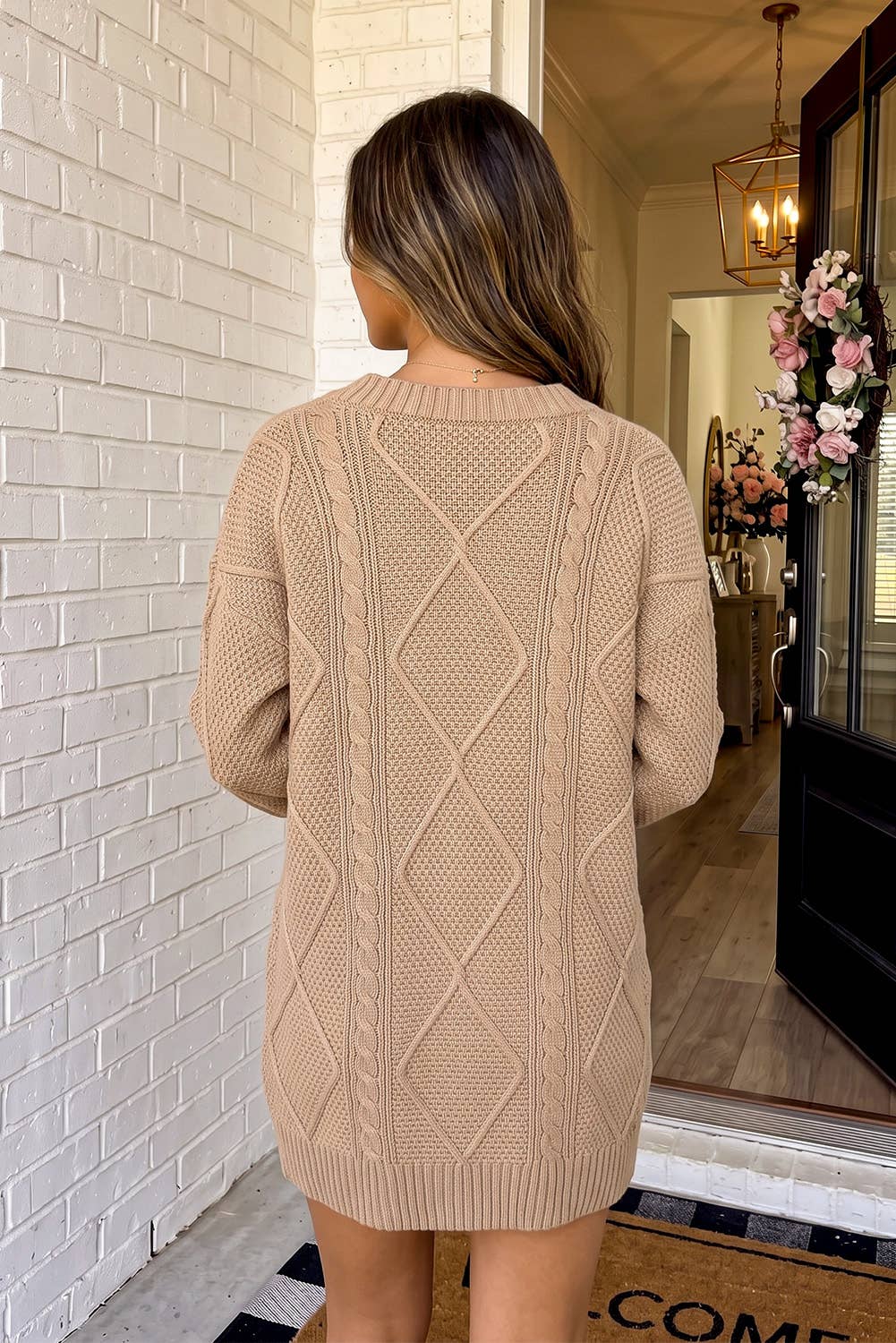 Cable Knit Loose Fit Sweater Mini Dress