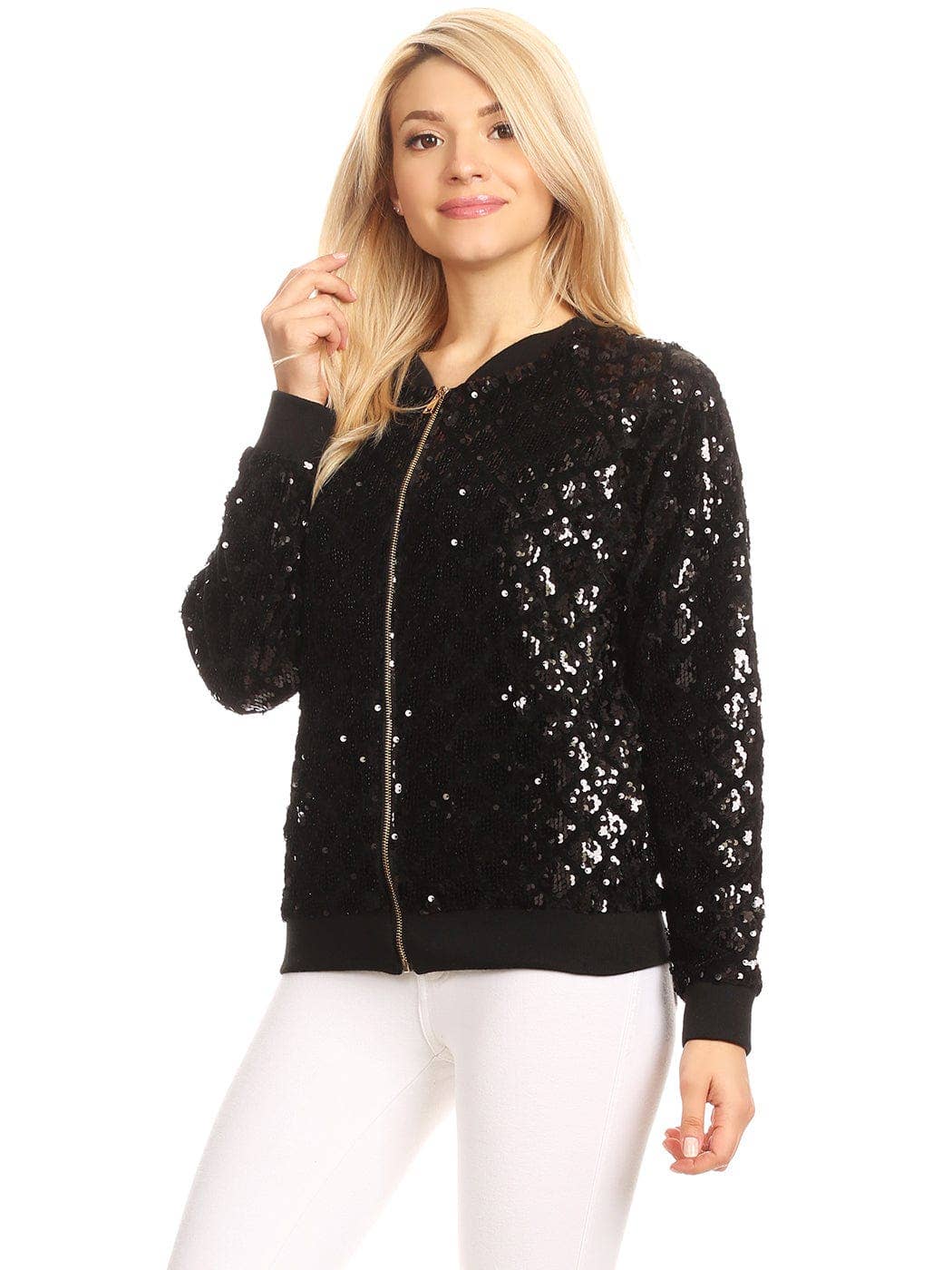 Game Day Sequin Bomber Zip-Up Jacket
