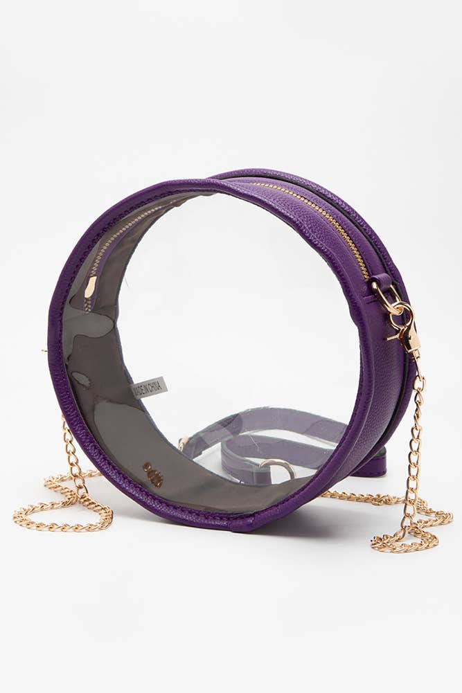 Solid Color Trim Clear Round Crossbody Bag: Black