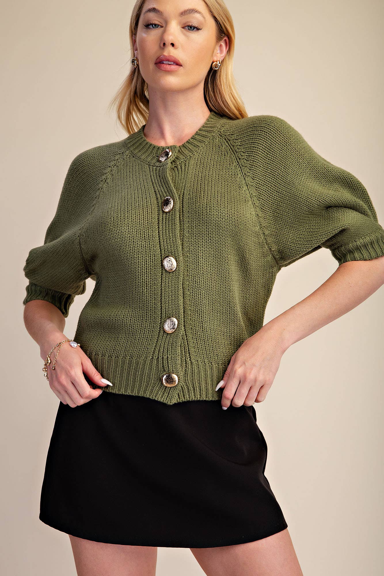 Puff Sleeve Sweater Cardigan
