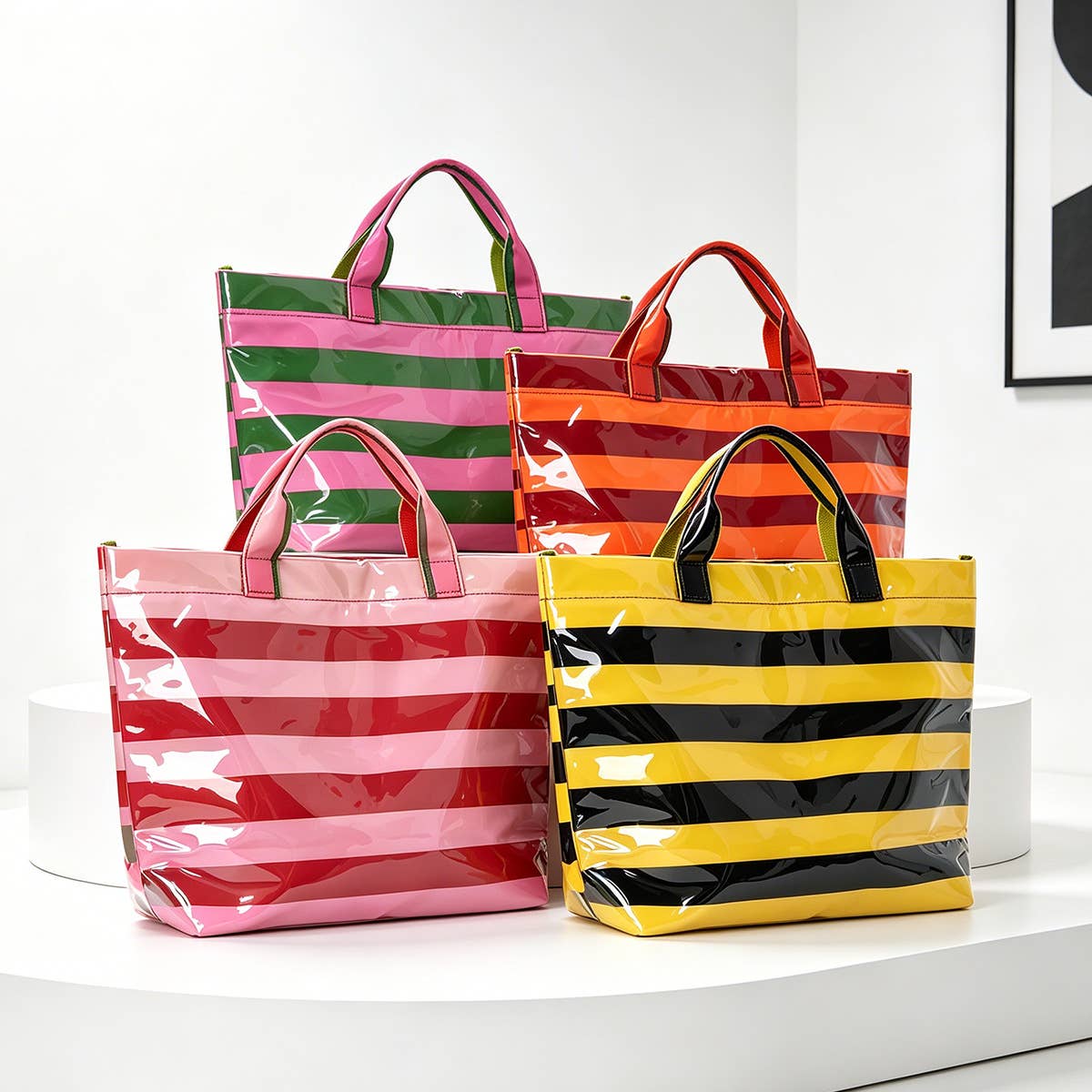 Striped Tote Bag PVC Handbag