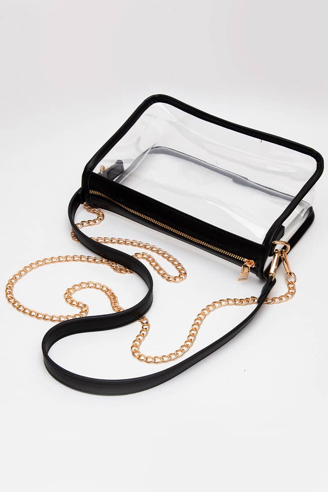 Clear Rectangle Stadium Concert Crossbody Bag: Gold