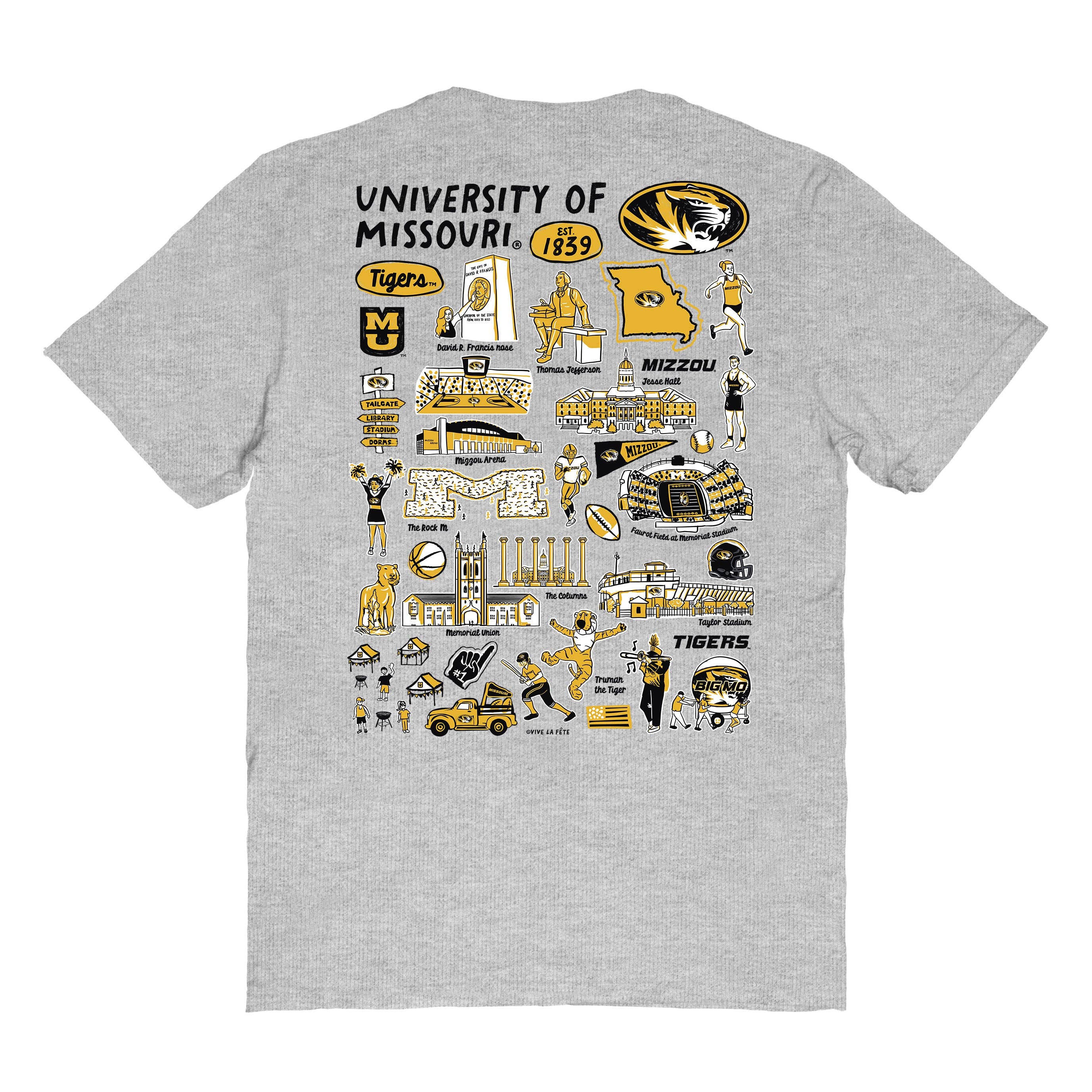 Missouri Tigers MU Vive La Fete Impressions Artwork Womens Cotton Tshirt: Heather Gray / S