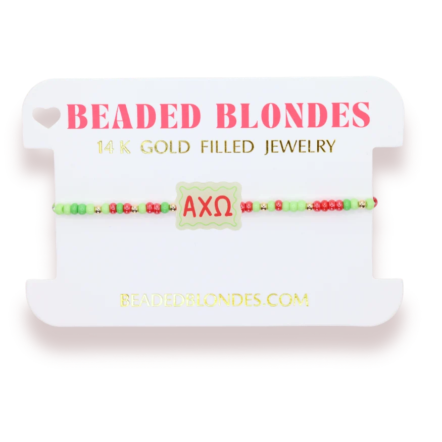 Alpha Chi Omega Block Bracelet on Color - Beaded Blondes