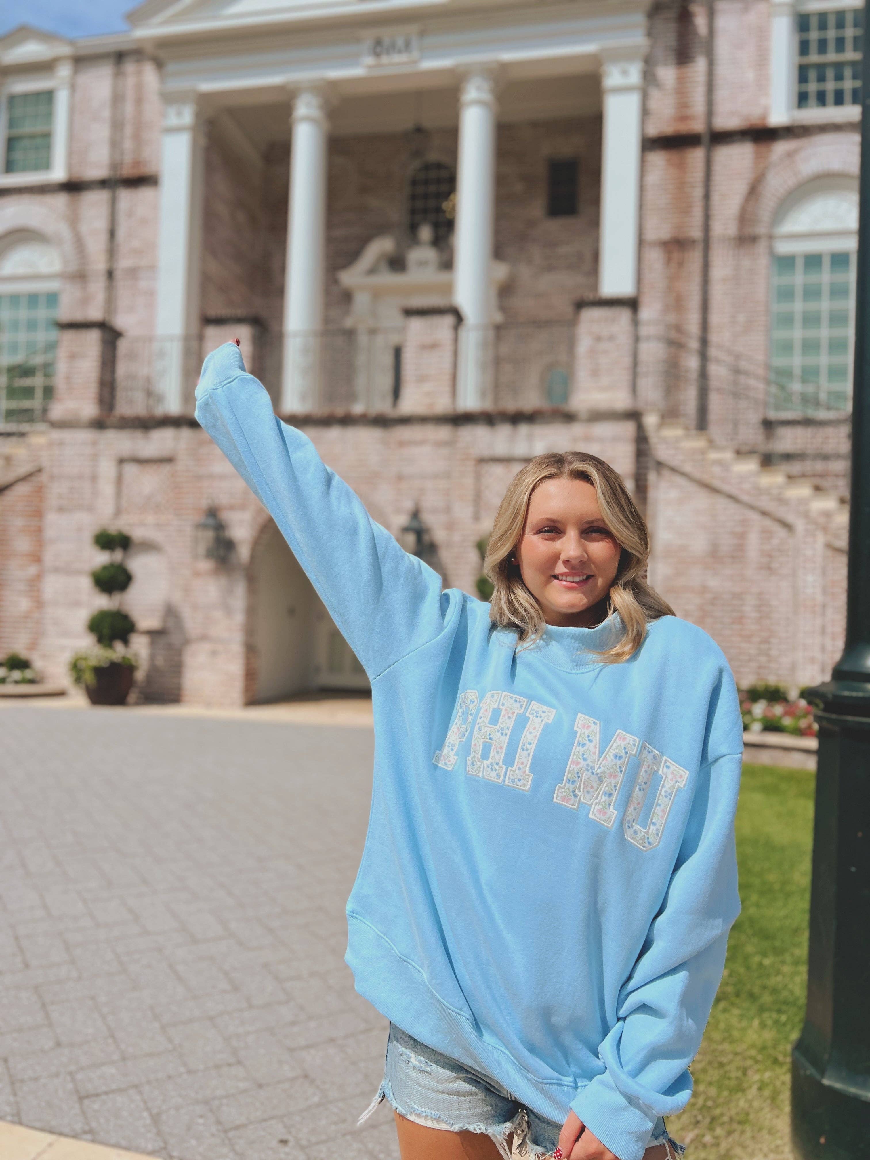 Alpha Delta Pi Greek Floral Embroidered Mock-Neck Sweatshirt