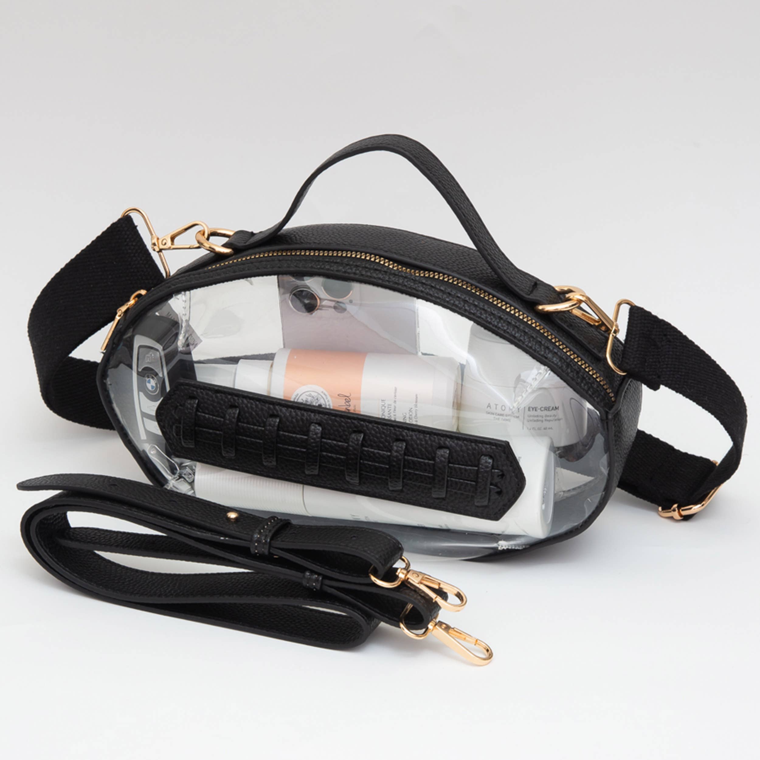 Foot Ball Shape Transparent Clear Stadium Bag: Black