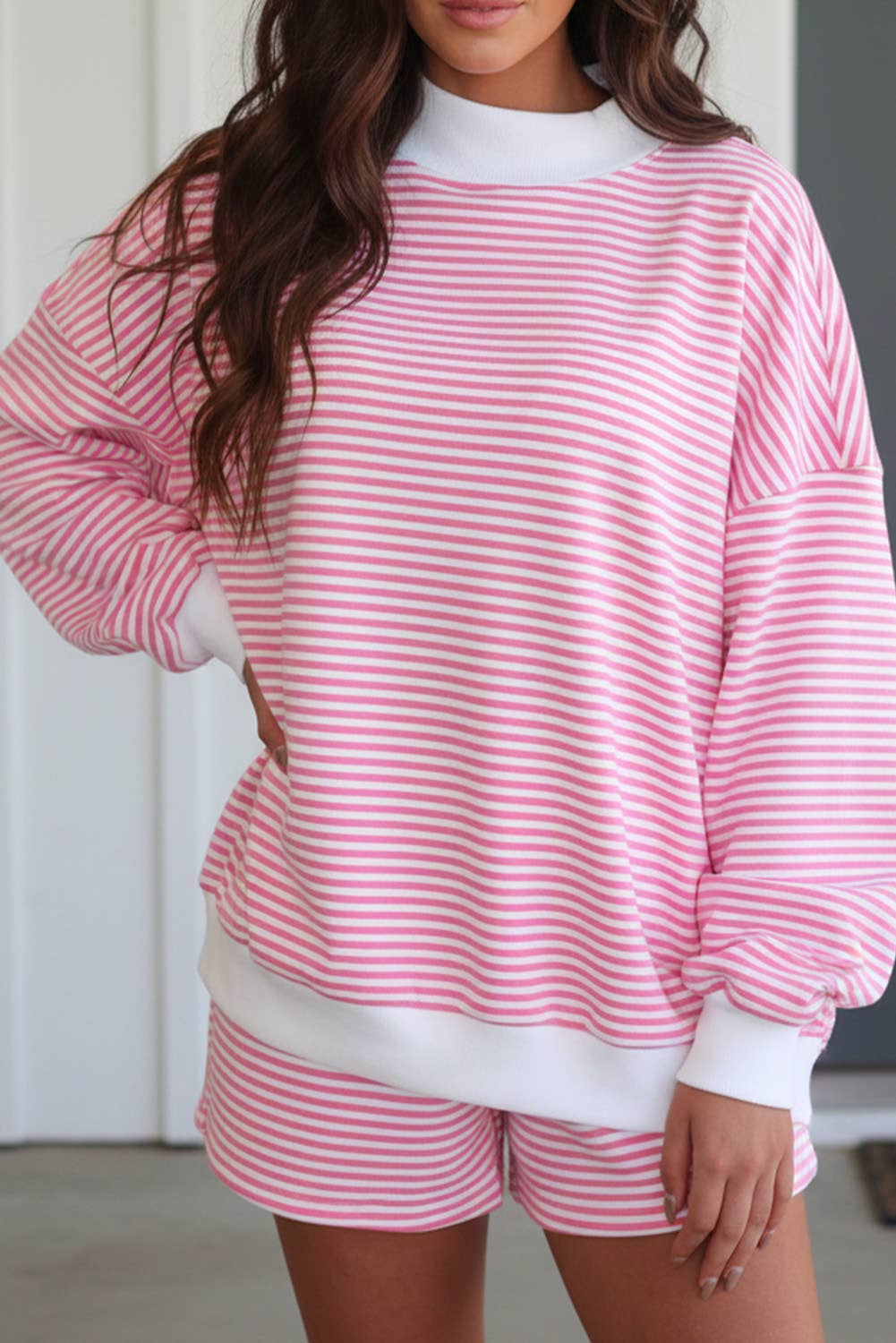 Stripe Oversize Sweatshirt and Shorts Set