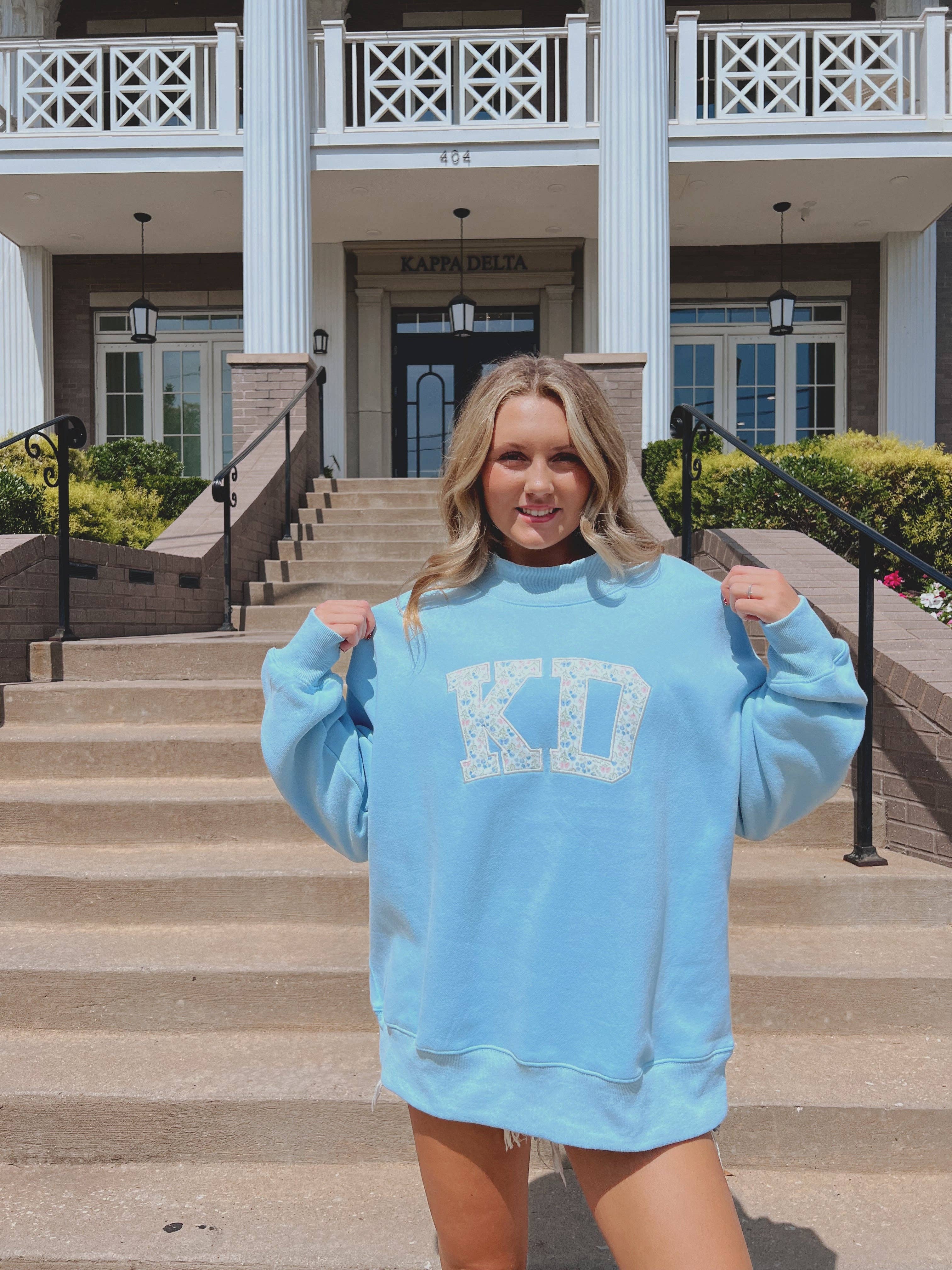 Pi Beta Phi Greek Floral Embroidered Mock-Neck Sweatshirt