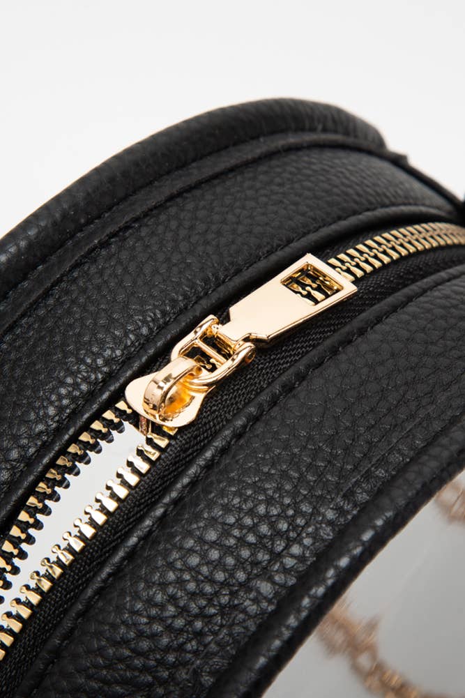 Solid Color Trim Clear Round Crossbody Bag: Gold