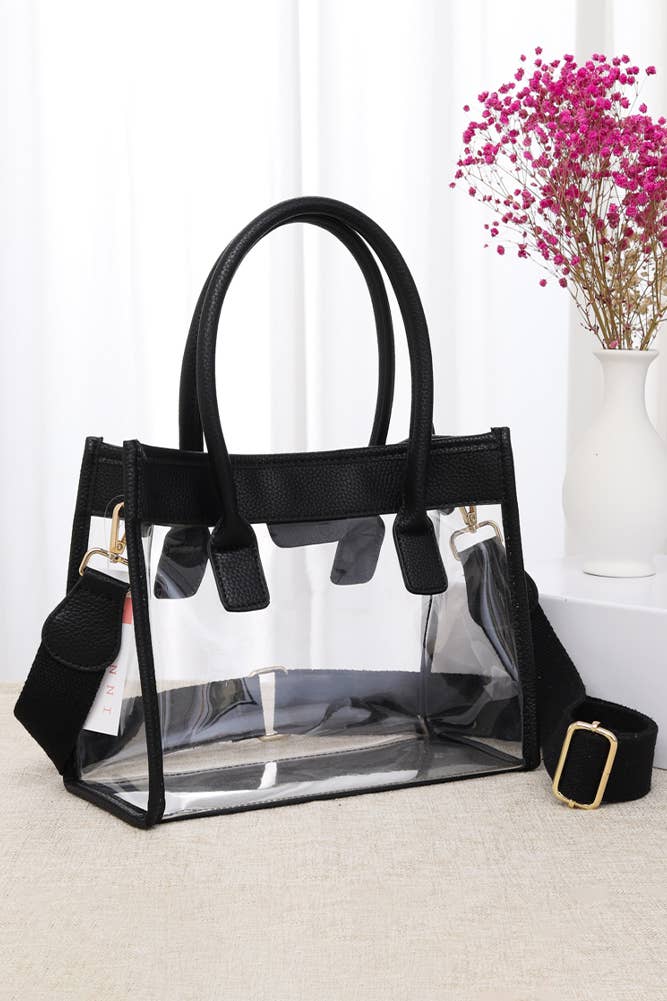 Color Trim Clear Hand Bag: Gold