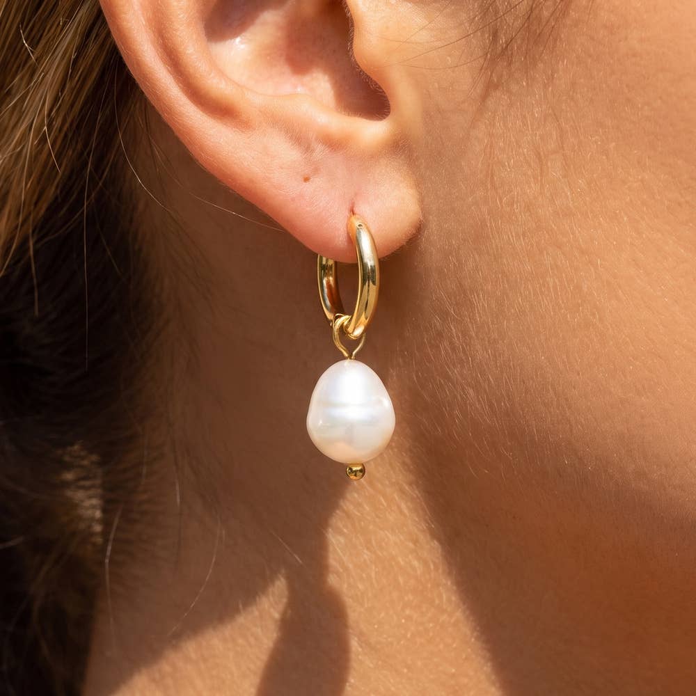 Gold Dipped Freshwater Pearl Drop Huggie Earrings