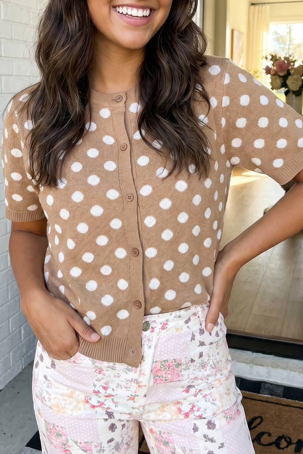LAS Polka Dot Button Down Casual Sweater Cardigan (S-XL)