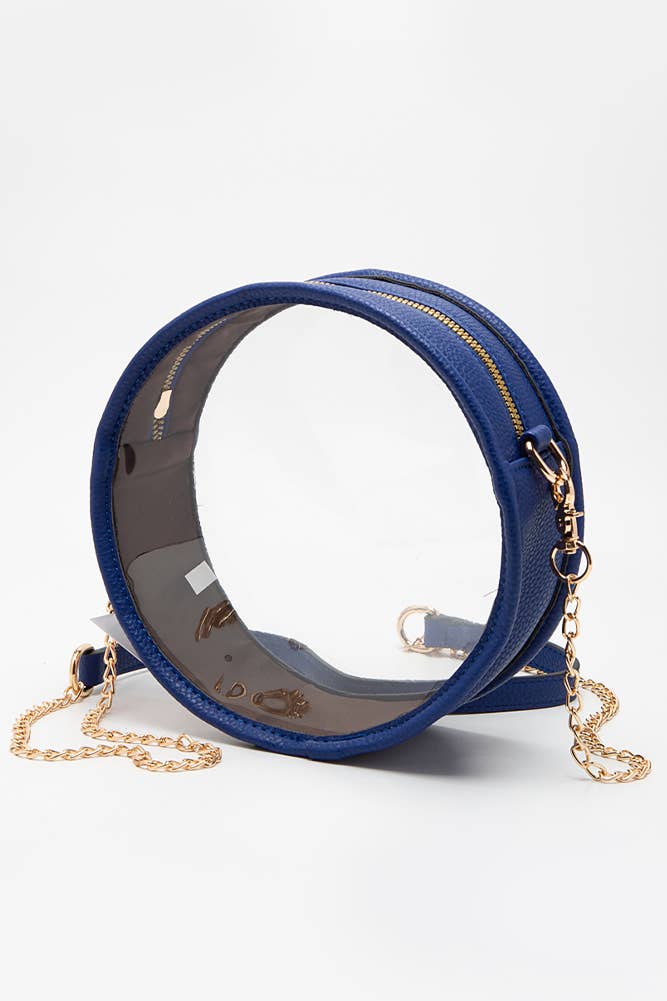 Solid Color Trim Clear Round Crossbody Bag: Black