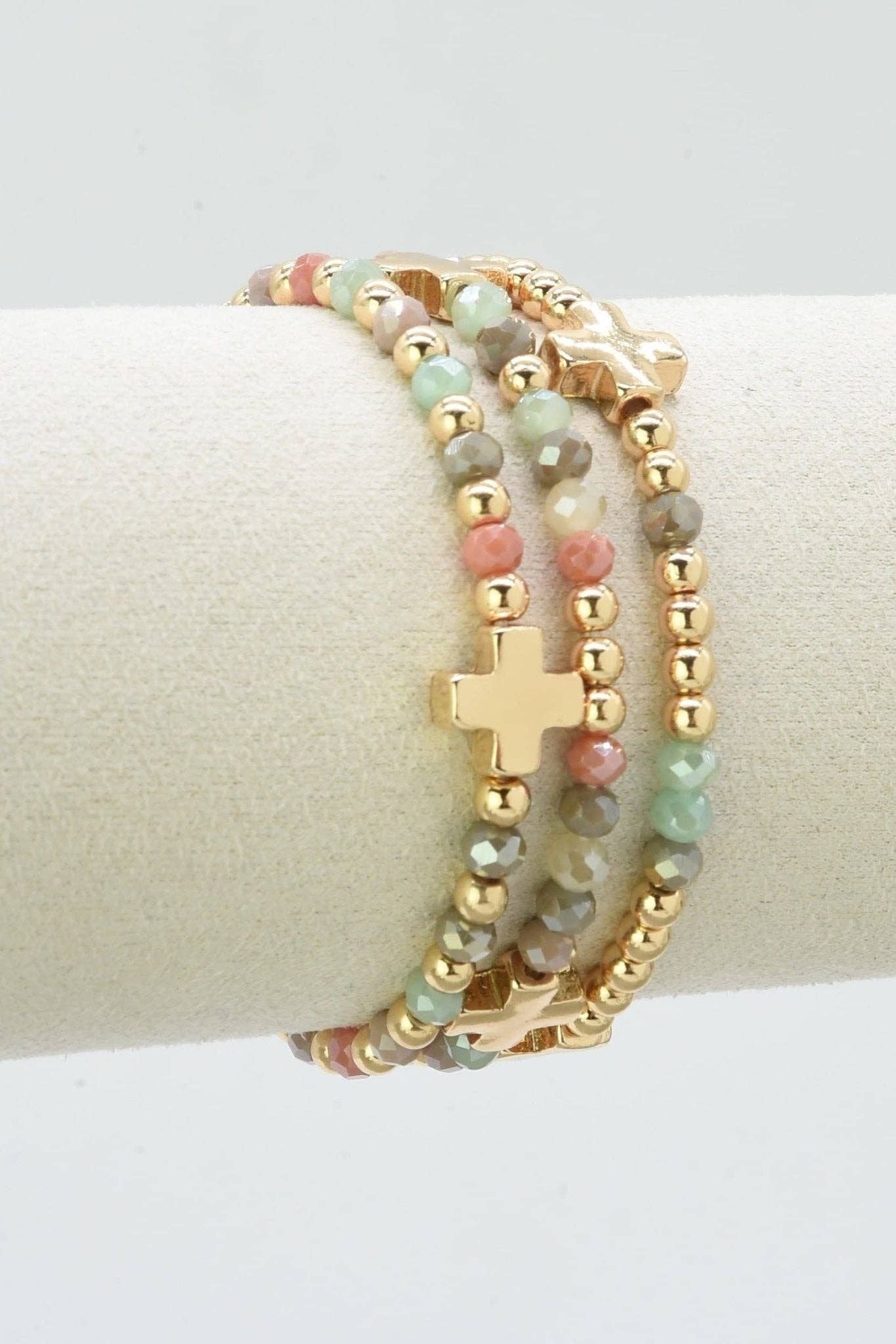 Clara Three-Piece Glass Bead Cross Bracelet Set