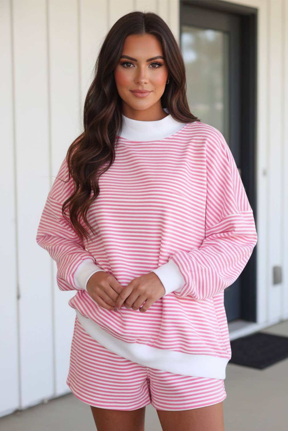 Stripe Oversize Sweatshirt and Shorts Set