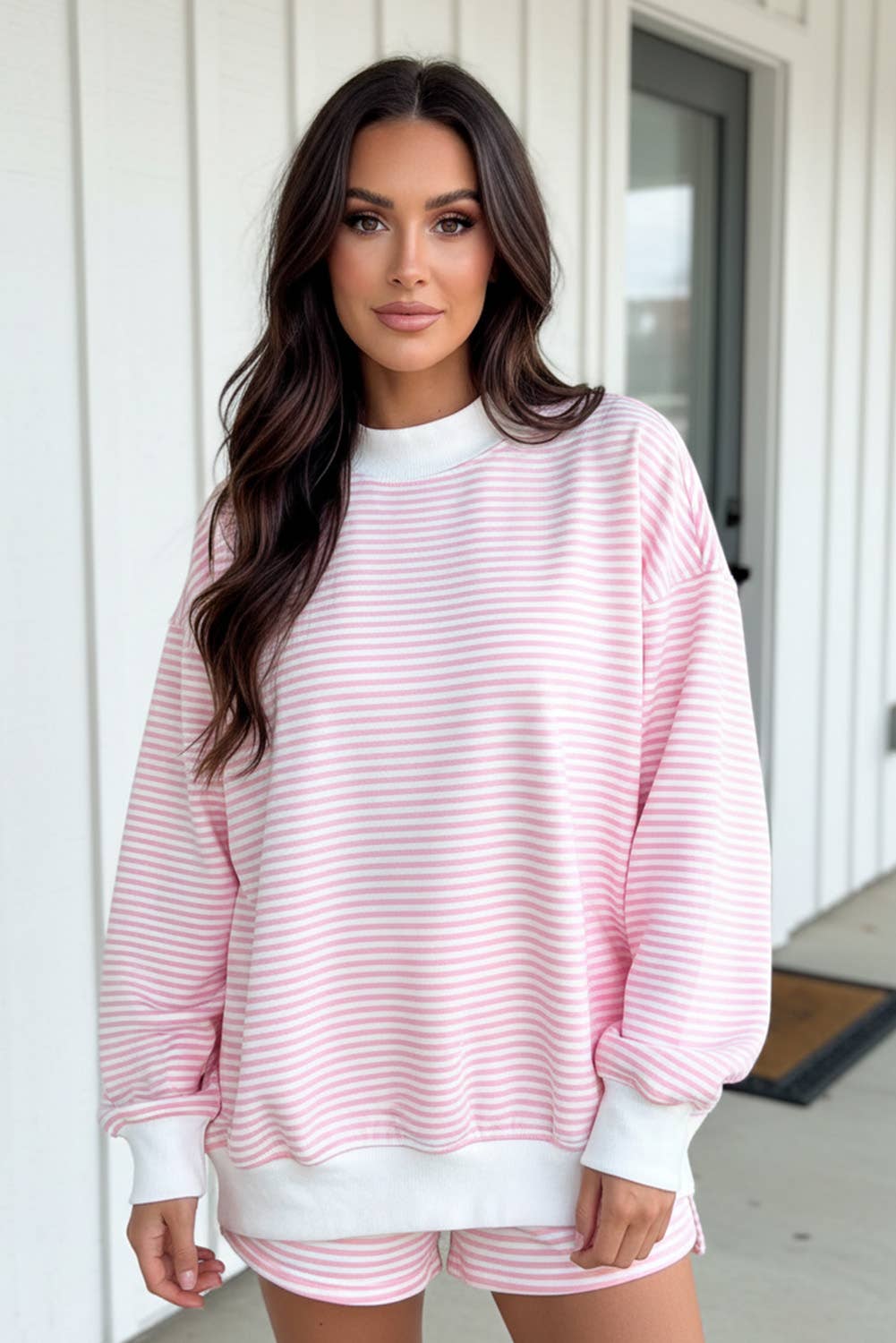 Stripe Oversize Sweatshirt and Shorts Set
