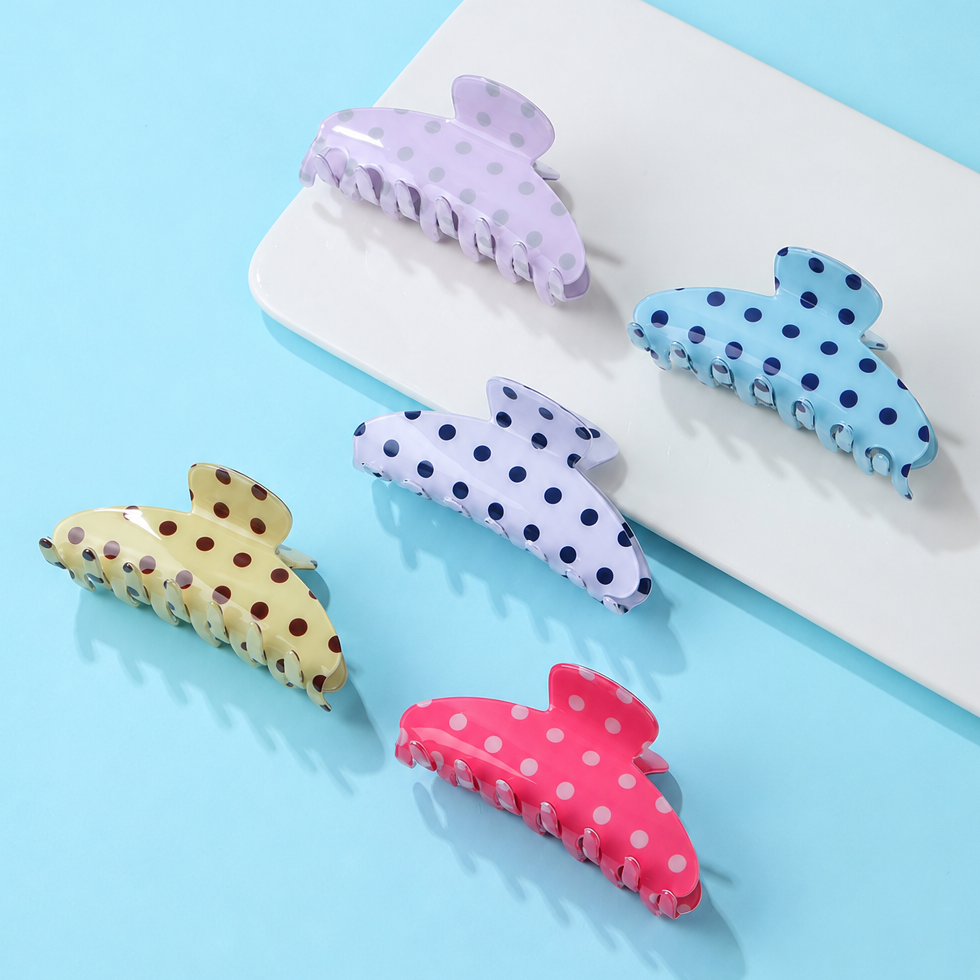 Retro Polka Dot Hair Claw - Glossy Spotted French