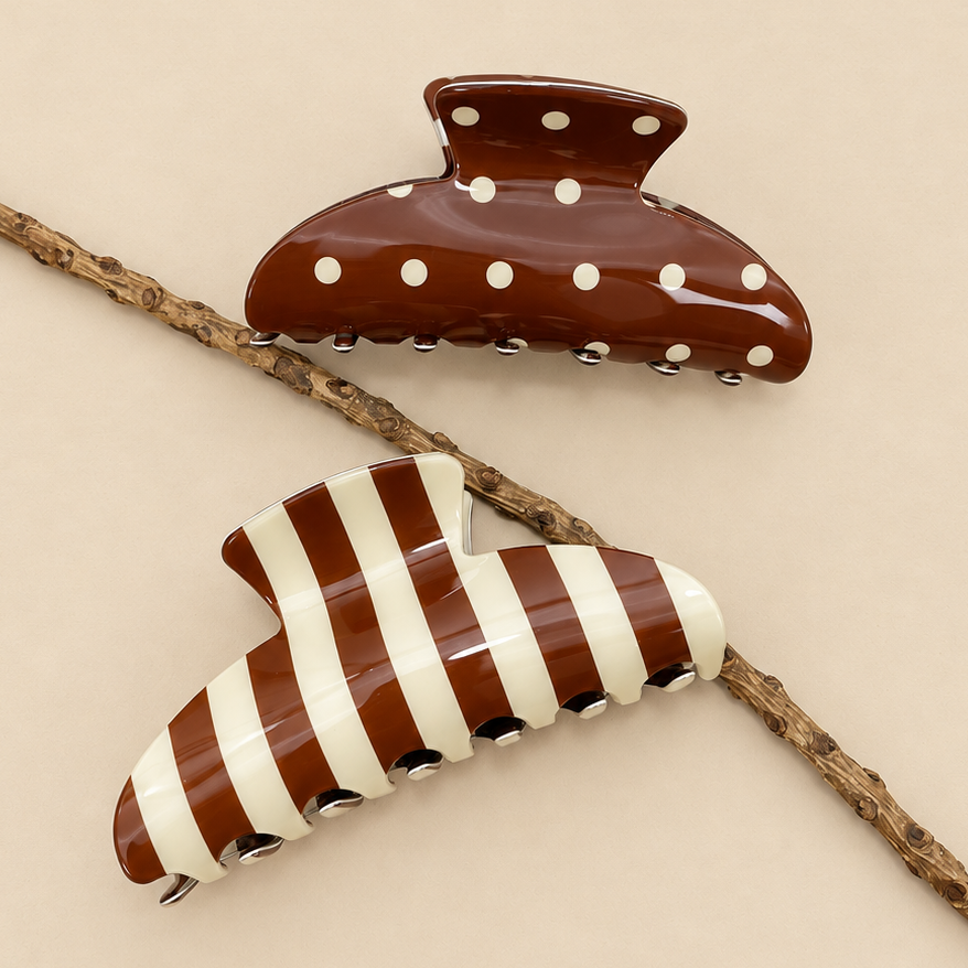 Retro Polka Dot Hair Claw - Glossy Spotted French